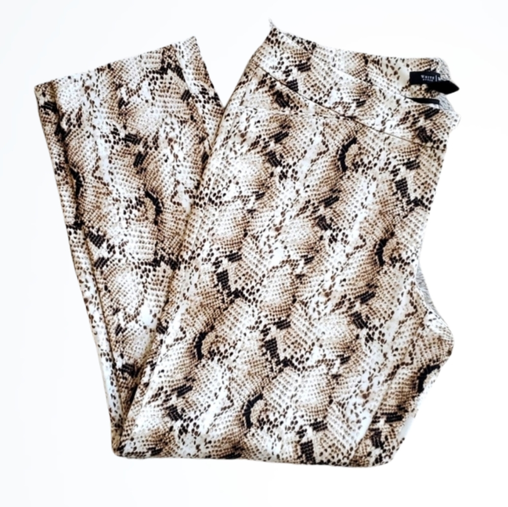 White House Black Market Beige White Black Snakeskin Print Slim Ankle Pant Sz 8